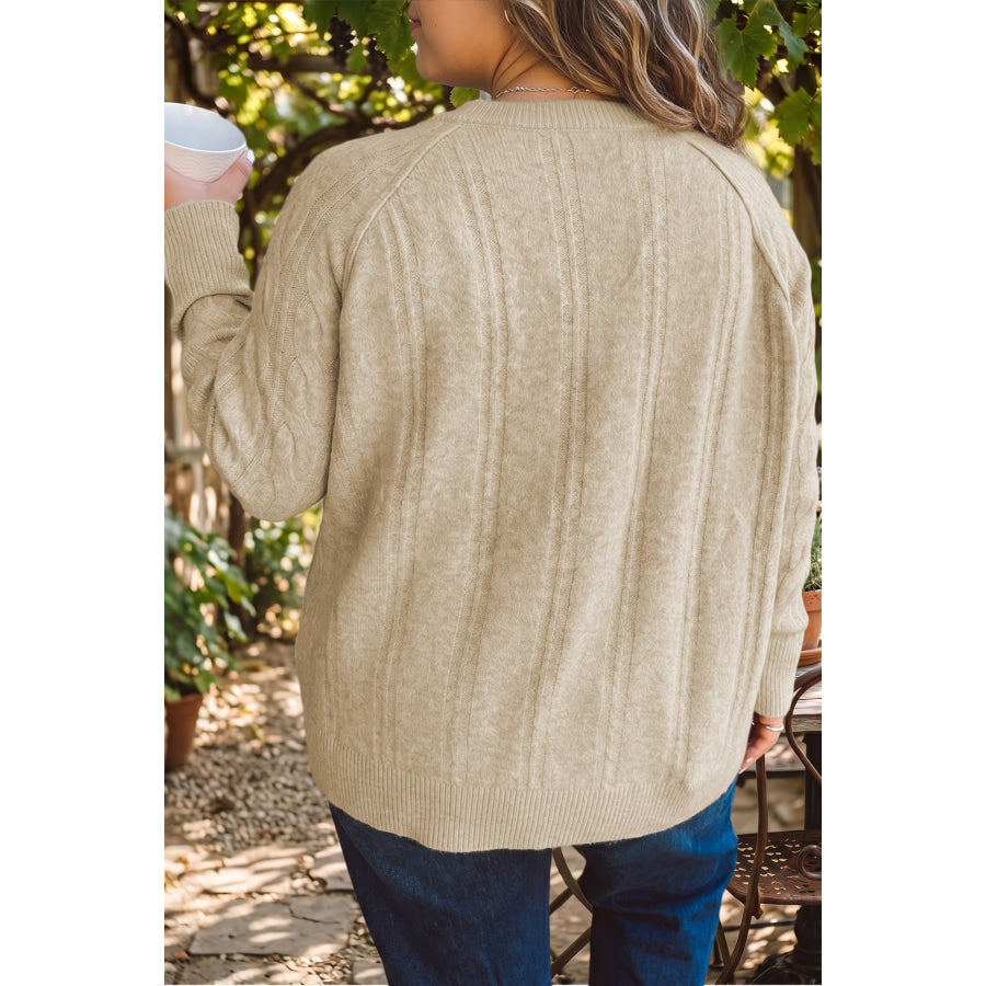 Parchment Oversized Cable Knit Long Sleeve Round Neck Tunic Length Plus Size Sweater Plus Size/Plus Size Sweaters & Cardigans