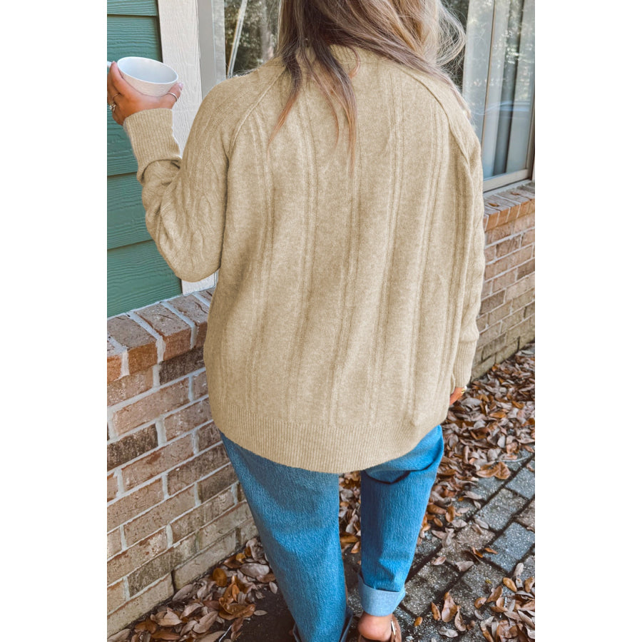 Parchment Oversized Cable Knit Long Sleeve Round Neck Tunic Length Plus Size Sweater Plus Size/Plus Size Sweaters & Cardigans