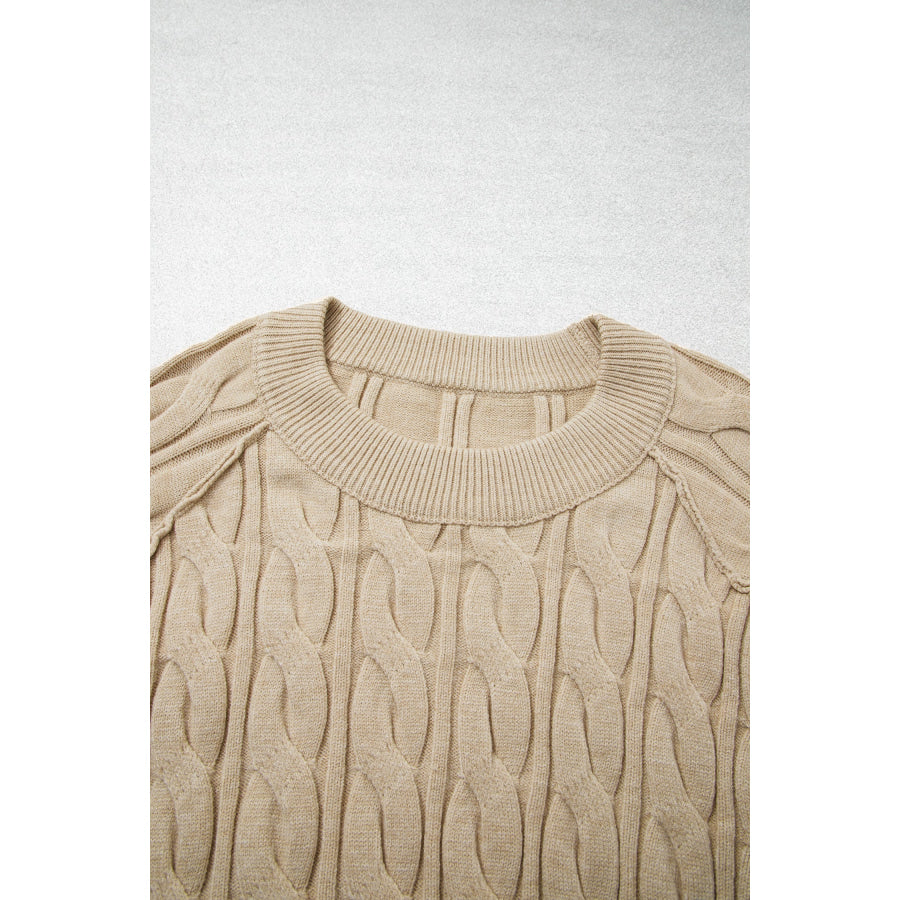 Parchment Oversized Cable Knit Long Sleeve Round Neck Tunic Length Plus Size Sweater Plus Size/Plus Size Sweaters & Cardigans