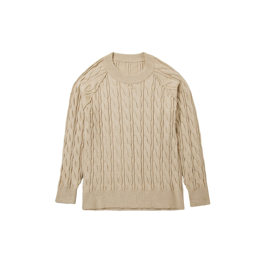 Parchment Oversized Cable Knit Long Sleeve Round Neck Tunic Length Plus Size Sweater Plus Size/Plus Size Sweaters & Cardigans