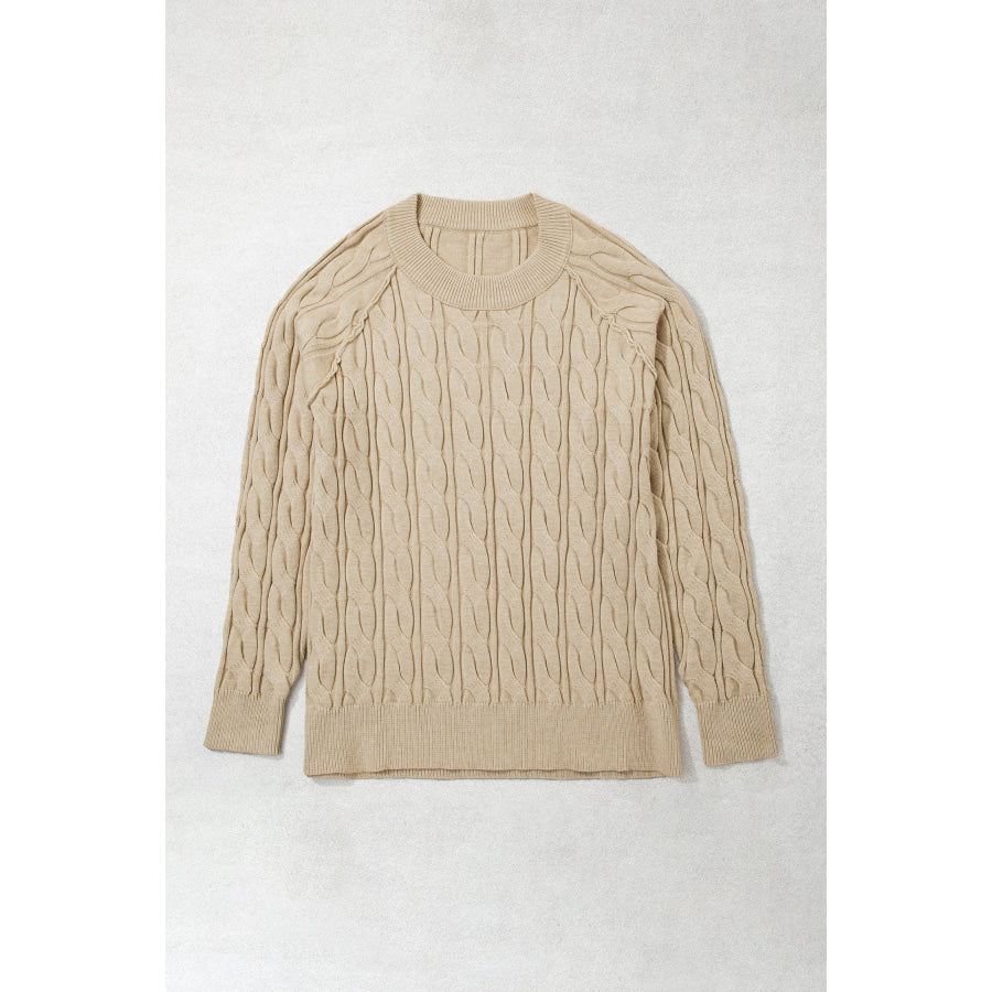 Parchment Oversized Cable Knit Long Sleeve Round Neck Tunic Length Plus Size Sweater Plus Size/Plus Size Sweaters & Cardigans
