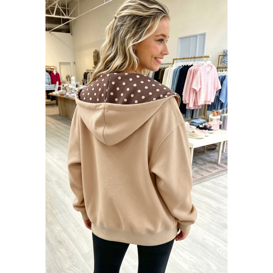 Parchment Polka Dot Hooded Zip-Up Sweatshirt Tops/Sweatshirts & Hoodies