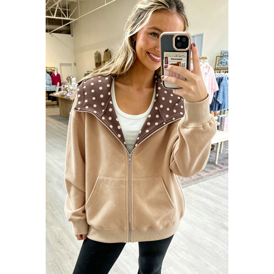 Parchment Polka Dot Hooded Zip-Up Sweatshirt Tops/Sweatshirts & Hoodies