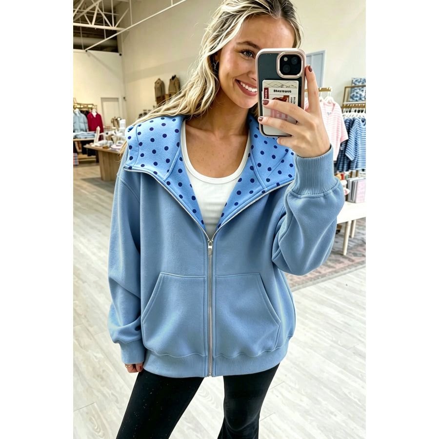 Parchment Polka Dot Hooded Zip-Up Sweatshirt Tops/Sweatshirts & Hoodies