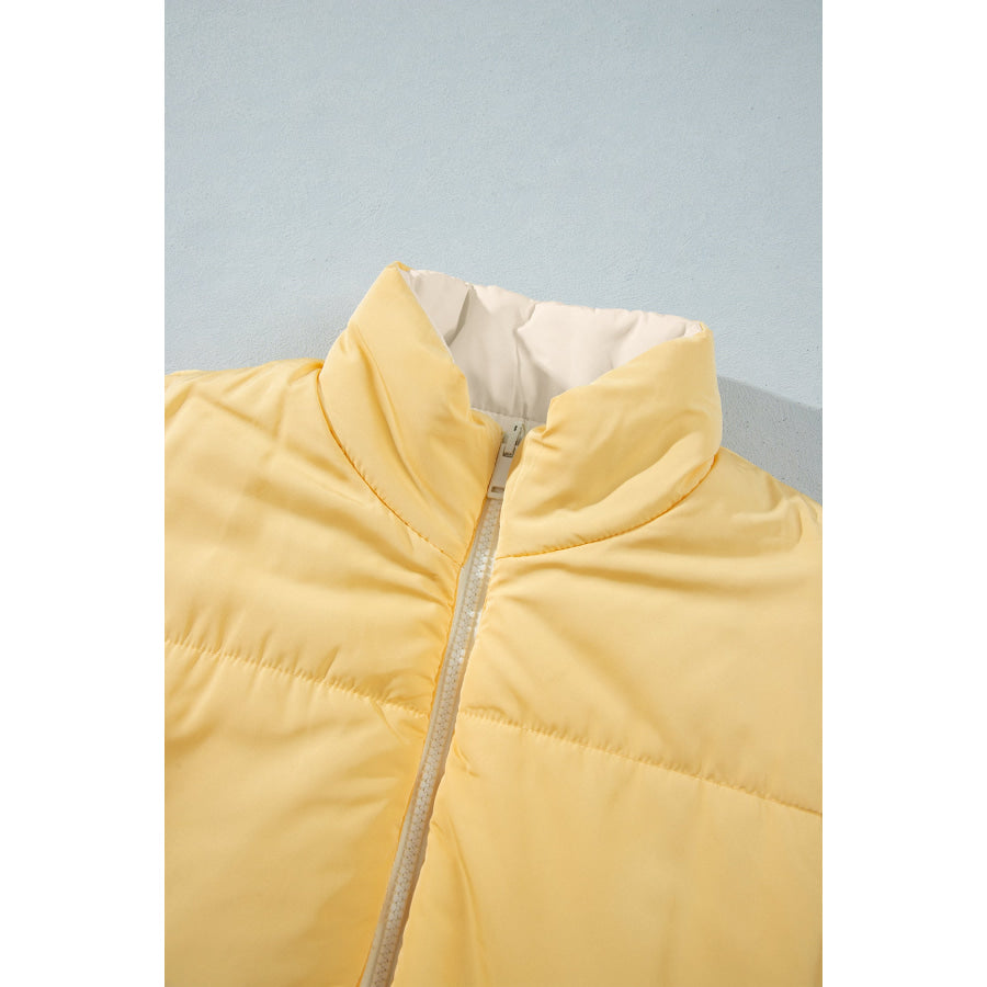 Parchment Reversible Double Wear Contrast Color Stand Neck Zip Pocket Quilted Vest Outerwear/Vests