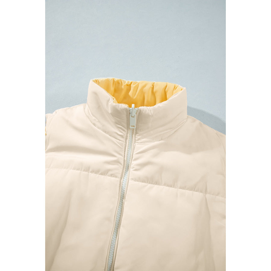 Parchment Reversible Double Wear Contrast Color Stand Neck Zip Pocket Quilted Vest Outerwear/Vests