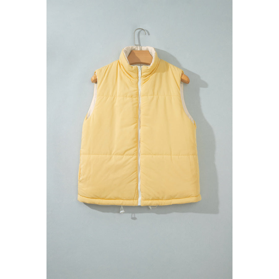 Parchment Reversible Double Wear Contrast Color Stand Neck Zip Pocket Quilted Vest Outerwear/Vests