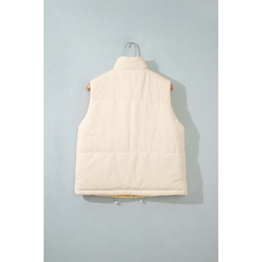 Parchment Reversible Double Wear Contrast Color Stand Neck Zip Pocket Quilted Vest Outerwear/Vests