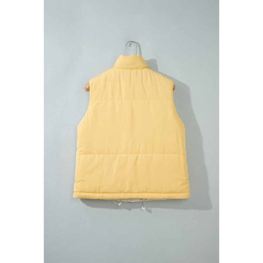 Parchment Reversible Double Wear Contrast Color Stand Neck Zip Pocket Quilted Vest Outerwear/Vests