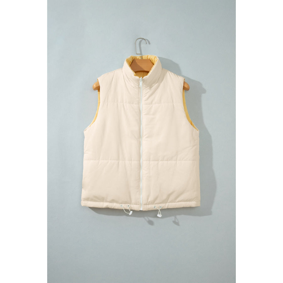 Parchment Reversible Double Wear Contrast Color Stand Neck Zip Pocket Quilted Vest Outerwear/Vests