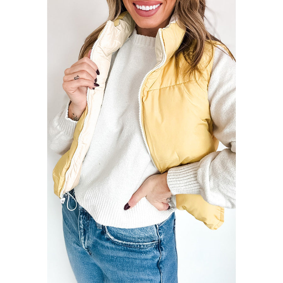 Parchment Reversible Double Wear Contrast Color Stand Neck Zip Pocket Quilted Vest Parchment / S / Shell:100% Polyester + Lining:100%