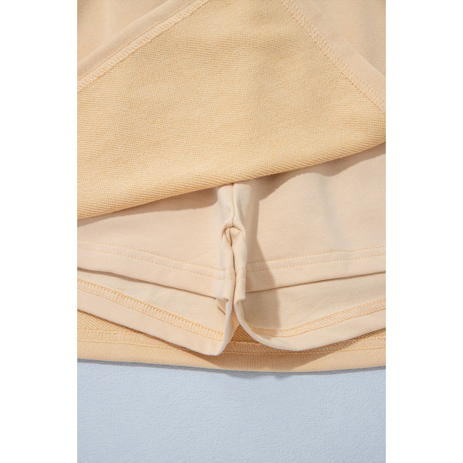 Parchment Solid Color Long Sleeve Top Split Skort 2pcs Outfit Two Piece Sets/Two Dresses