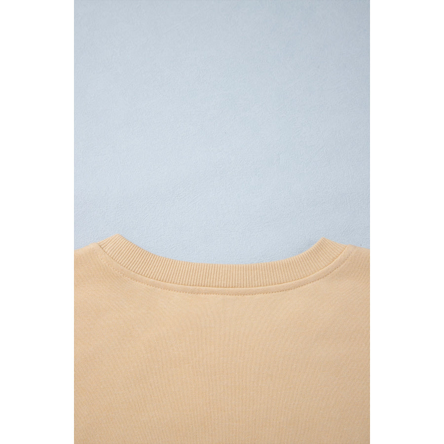Parchment Solid Color Long Sleeve Top Split Skort 2pcs Outfit Two Piece Sets/Two Dresses