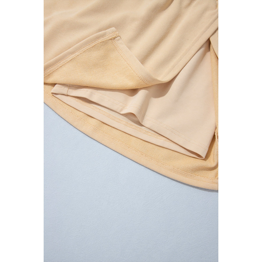 Parchment Solid Color Long Sleeve Top Split Skort 2pcs Outfit Two Piece Sets/Two Dresses