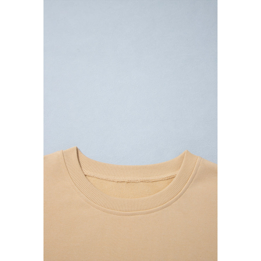 Parchment Solid Color Long Sleeve Top Split Skort 2pcs Outfit Two Piece Sets/Two Dresses