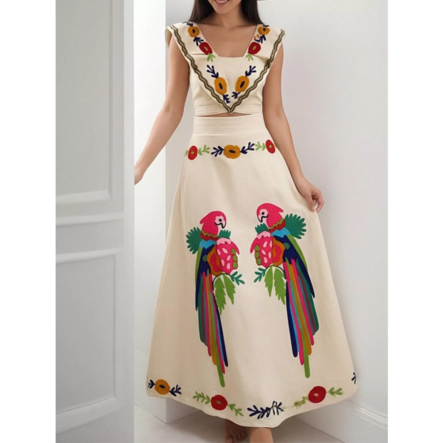 Parrot Crop Top and Maxi Skirt Set Apparel Accessories