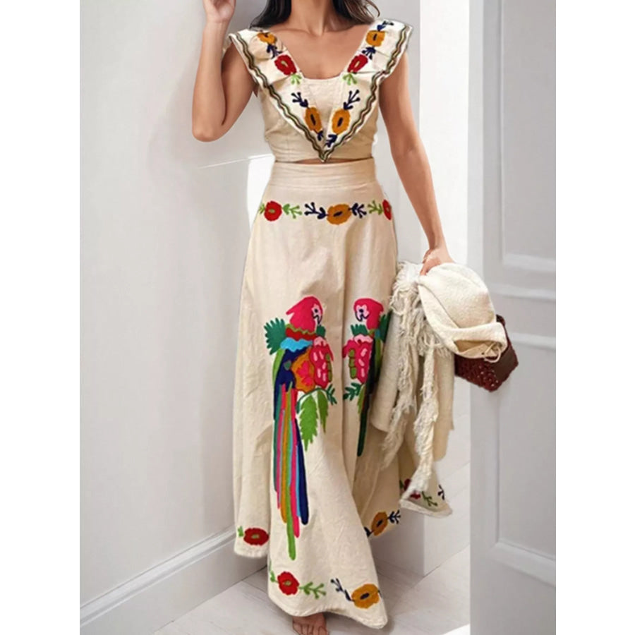 Parrot Crop Top and Maxi Skirt Set Apparel Accessories