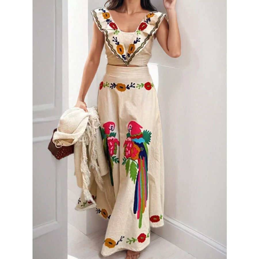 Parrot Crop Top and Maxi Skirt Set Apparel Accessories