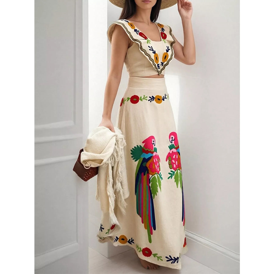 Parrot Crop Top and Maxi Skirt Set Dust Storm / S Apparel Accessories