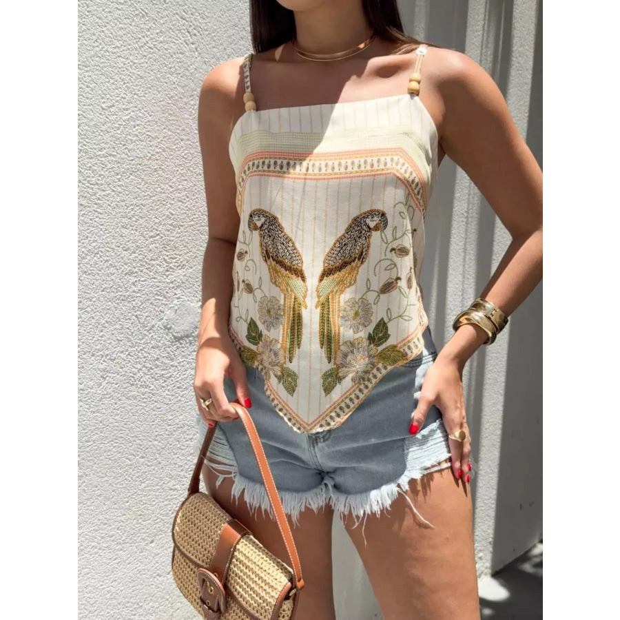 Parrot Print Cami Top Apricot / S Apparel and Accessories
