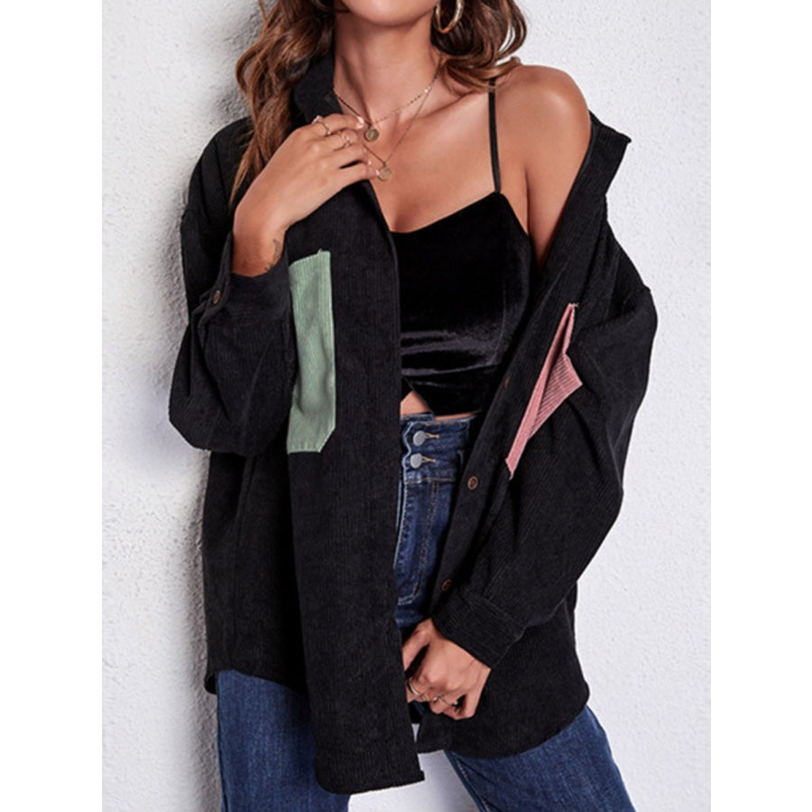 Patch Pocket Dropped Shoulder Shirt Jacket