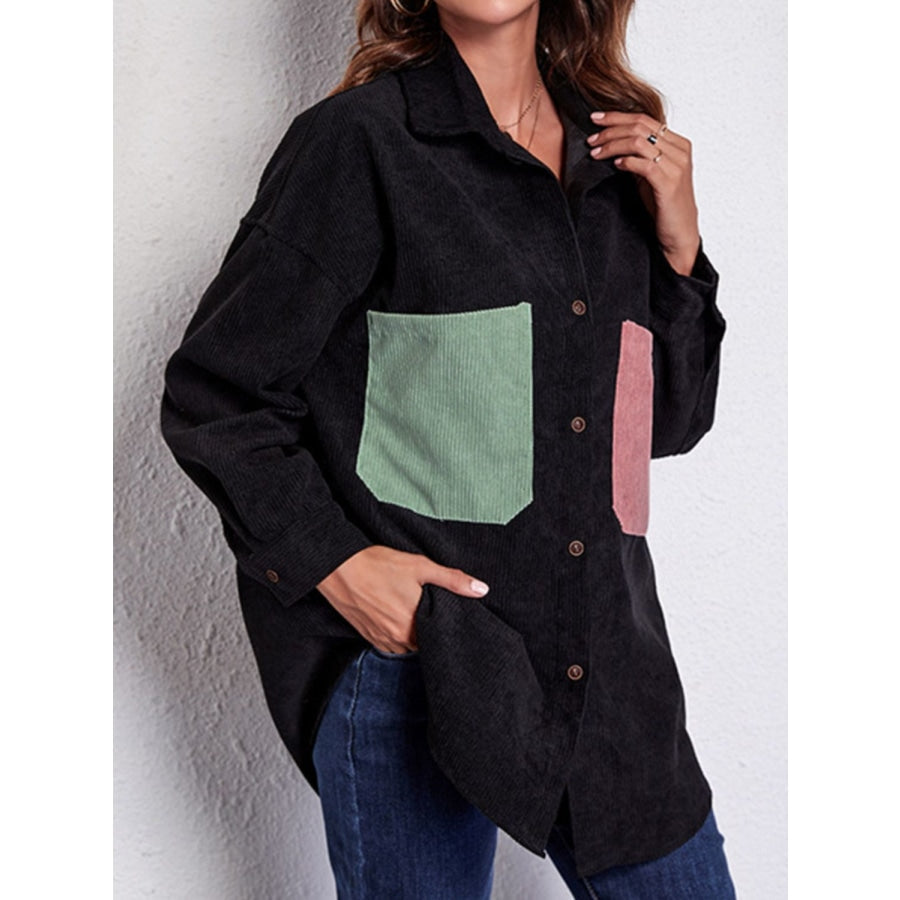 Patch Pocket Dropped Shoulder Shirt Jacket