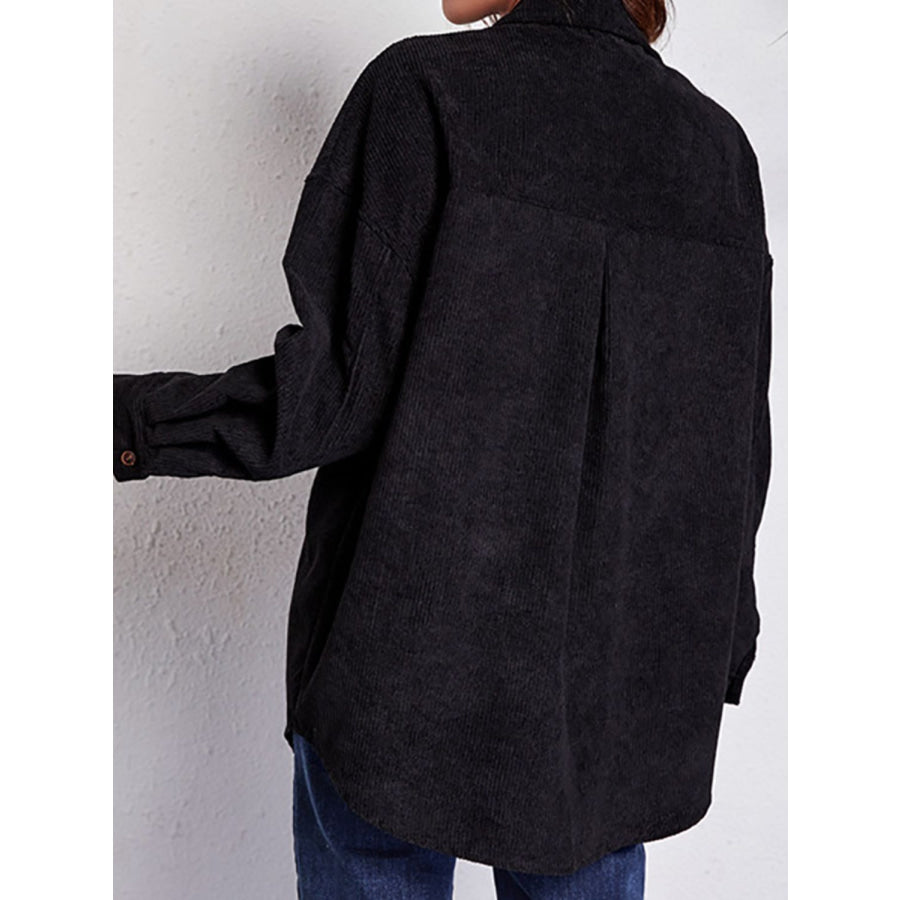 Patch Pocket Dropped Shoulder Shirt Jacket Black / S