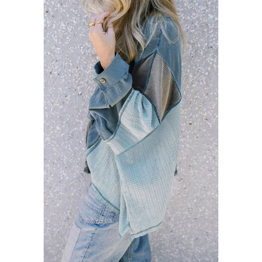 Patchwork Color Block Round Neck Long Sleeve Top Dusty Blue / S Apparel and Accessories