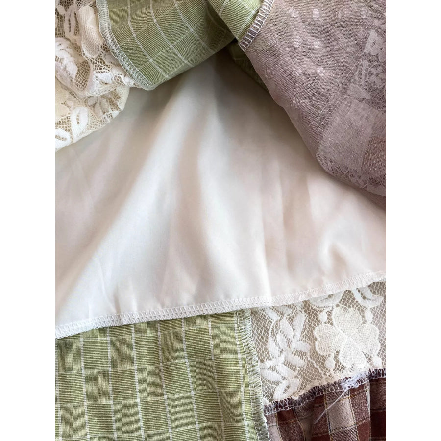 Patchwork Lace Trimmed A-Line Dress Matcha Green / One Size Apparel and Accessories