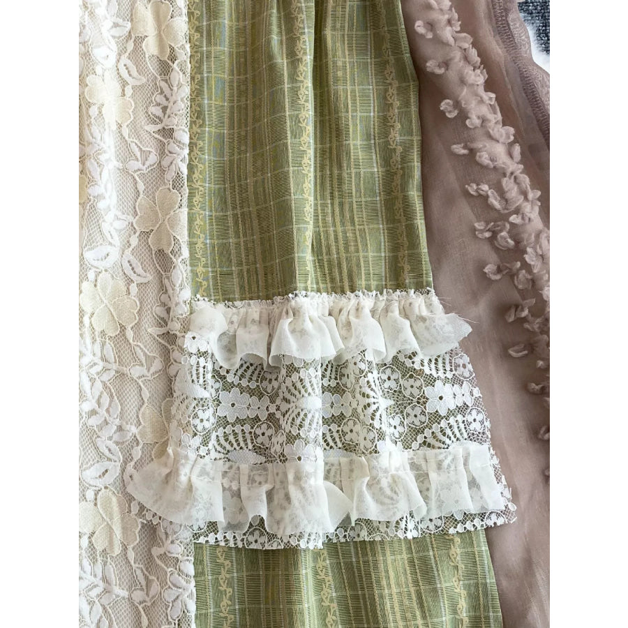 Patchwork Lace Trimmed A-Line Dress Matcha Green / One Size Apparel and Accessories