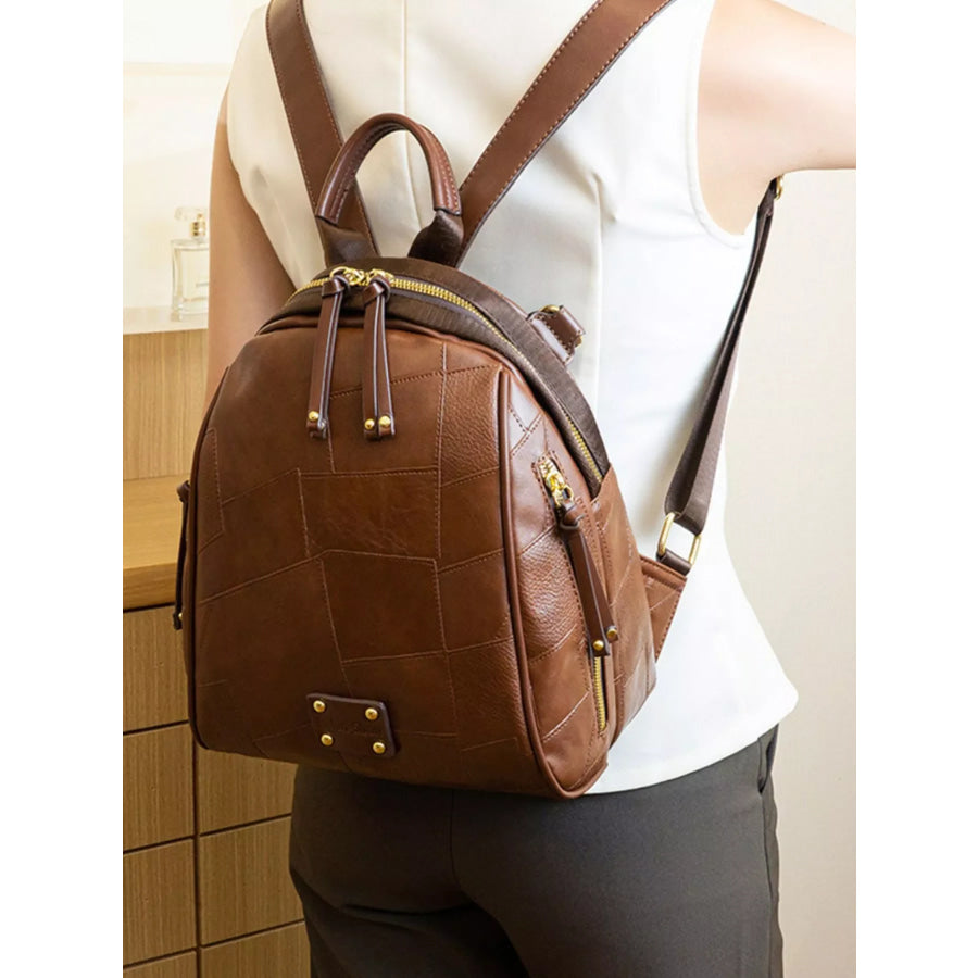 Patchwork Leather Convertible Backpack Bag Brown / onesize Apparel and Accessories