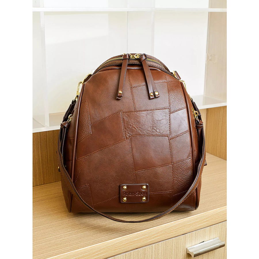 Patchwork Leather Convertible Backpack Bag Brown / onesize Apparel and Accessories