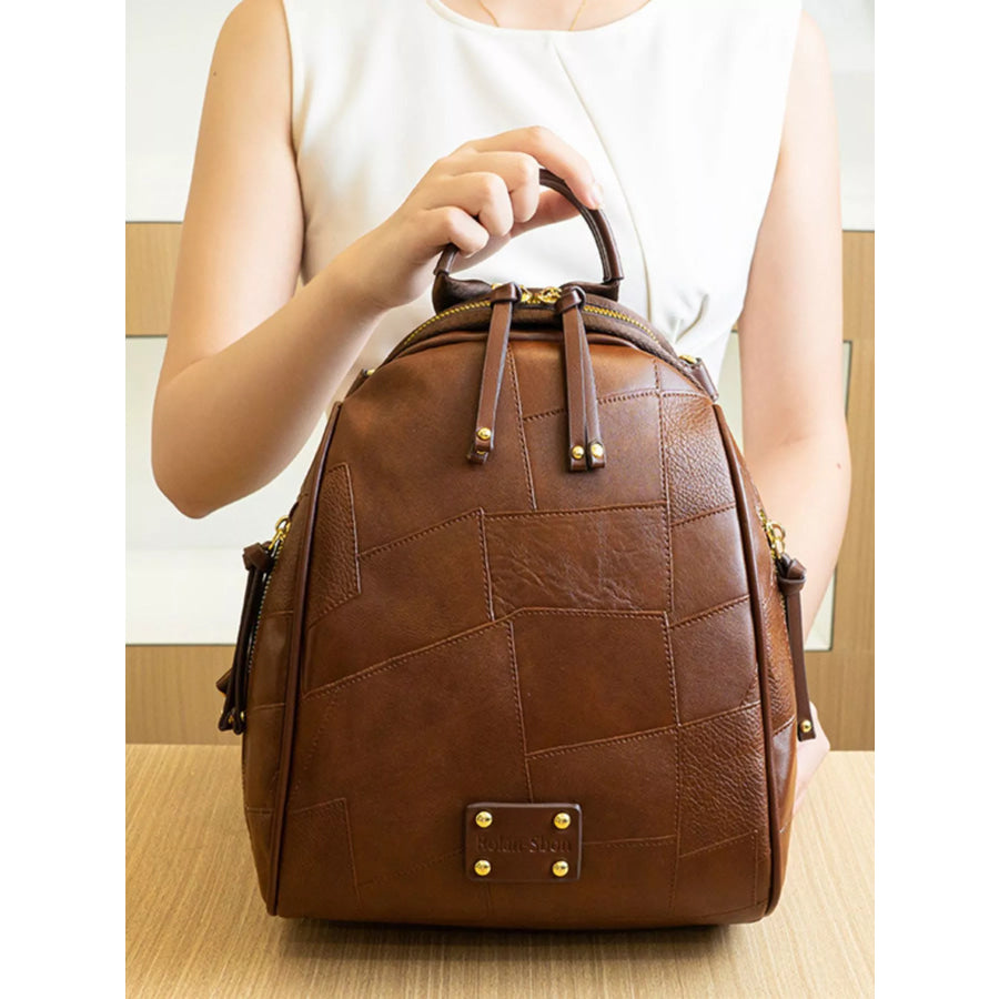 Patchwork Leather Convertible Backpack Bag Brown / onesize Apparel and Accessories