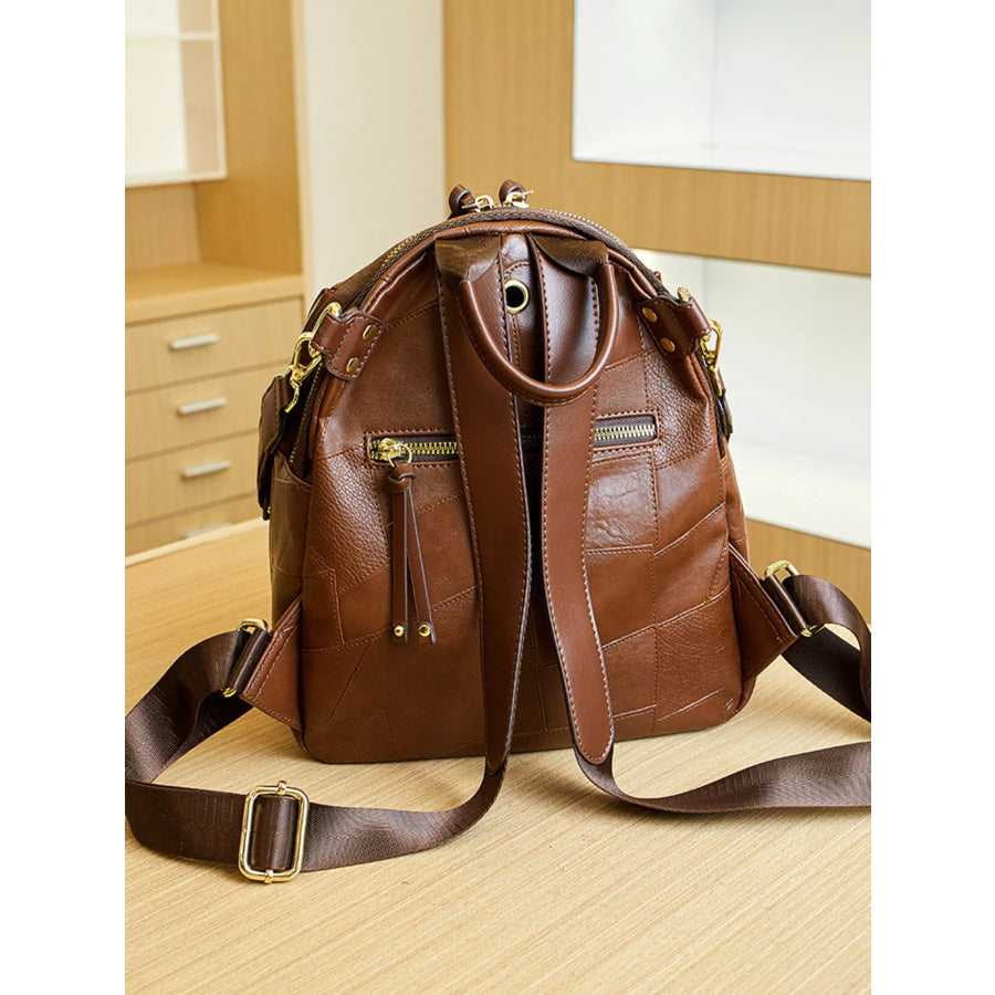 Patchwork Leather Convertible Backpack Bag Brown / onesize Apparel and Accessories