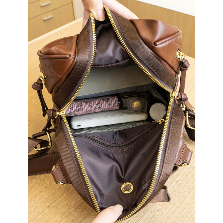 Patchwork Leather Convertible Backpack Bag Brown / onesize Apparel and Accessories