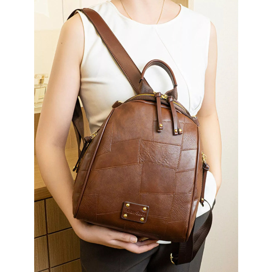 Patchwork Leather Convertible Backpack Bag Brown / onesize Apparel and Accessories