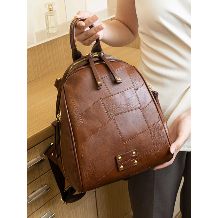 Patchwork Leather Convertible Backpack Bag Brown / onesize Apparel and Accessories