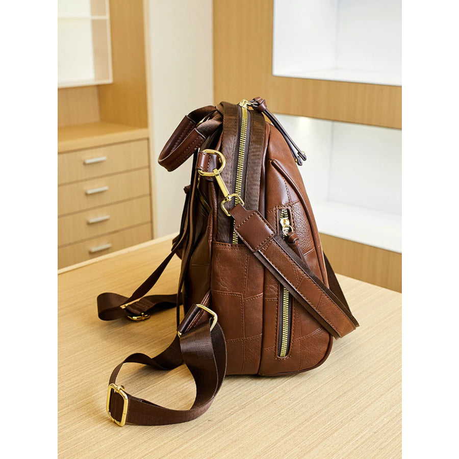 Patchwork Leather Convertible Backpack Bag Brown / onesize Apparel and Accessories