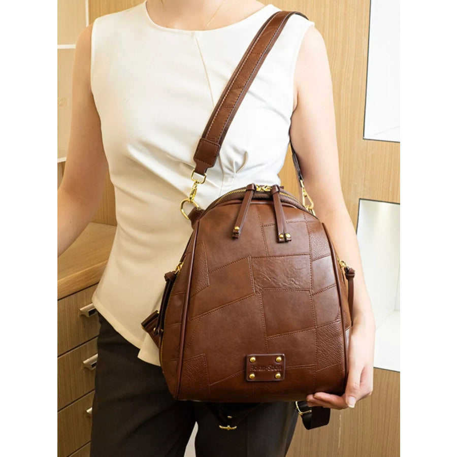 Patchwork Leather Convertible Backpack Bag Brown / onesize Apparel and Accessories