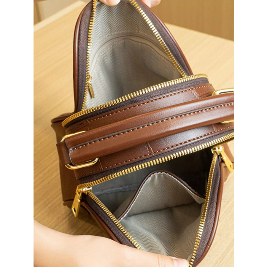 Patchwork Leather Crossbody Bag with Top Handle Caramel / onesize Apparel and Accessories