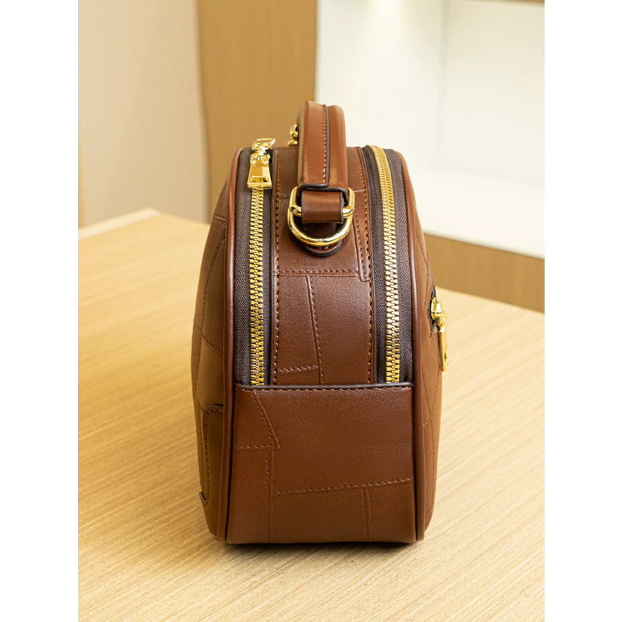 Patchwork Leather Crossbody Bag with Top Handle Caramel / onesize Apparel and Accessories