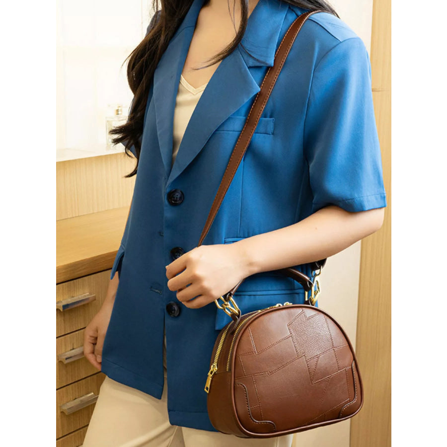 Patchwork Leather Crossbody Bag with Top Handle Caramel / onesize Apparel and Accessories
