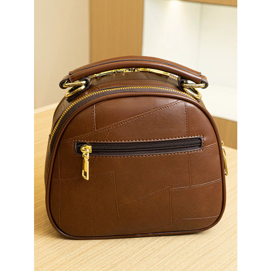 Patchwork Leather Crossbody Bag with Top Handle Caramel / onesize Apparel and Accessories