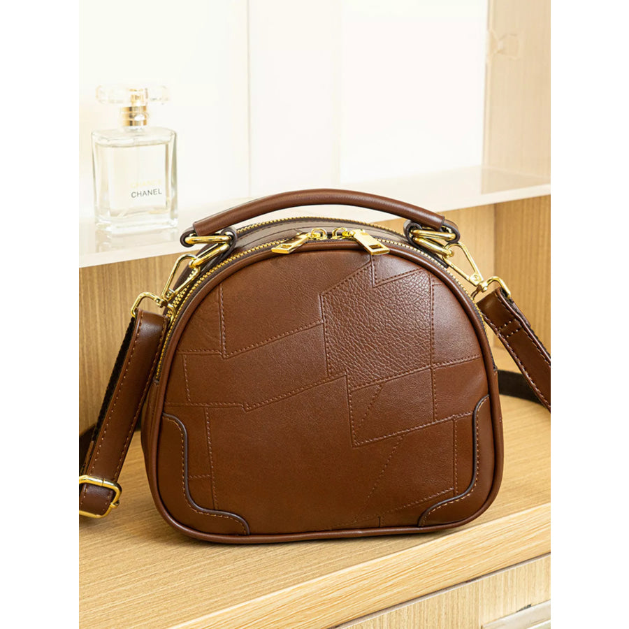Patchwork Leather Crossbody Bag with Top Handle Caramel / onesize Apparel and Accessories
