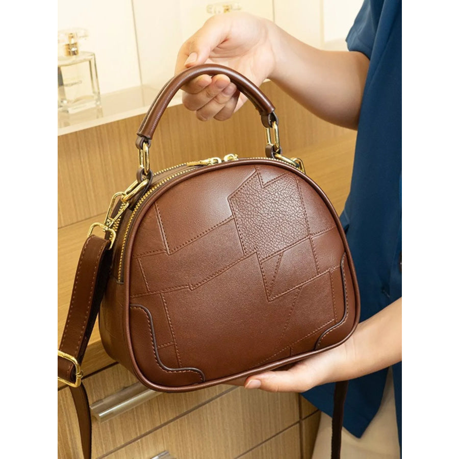 Patchwork Leather Crossbody Bag with Top Handle Caramel / onesize Apparel and Accessories