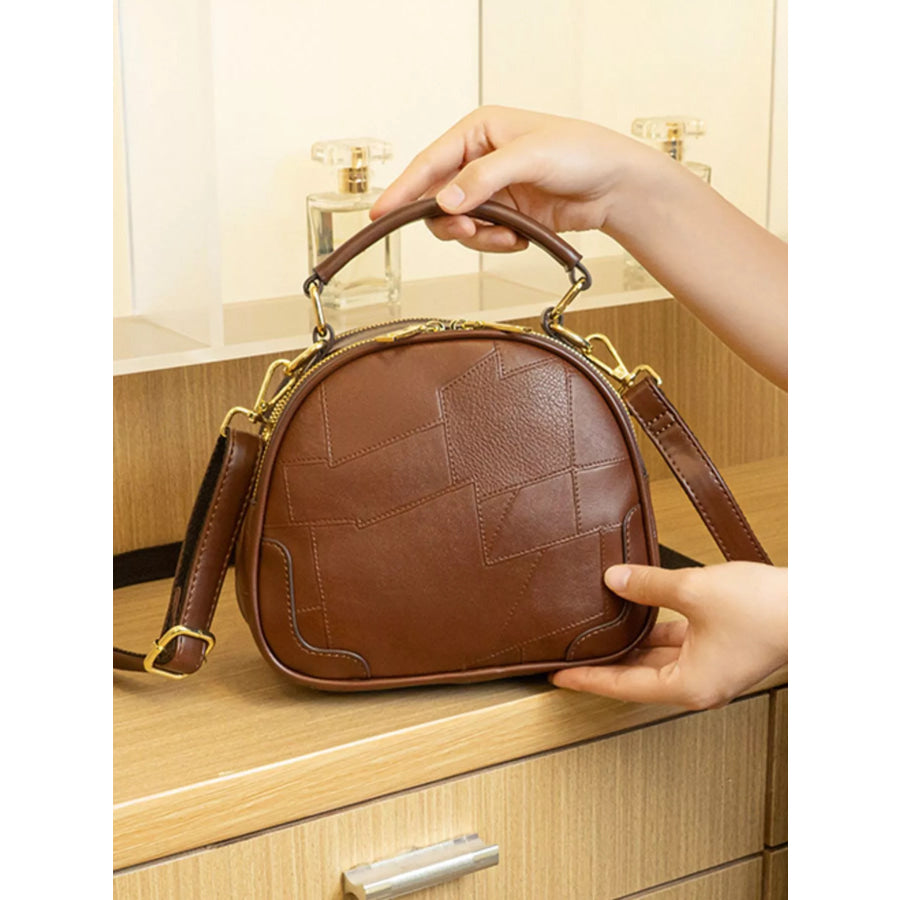 Patchwork Leather Crossbody Bag with Top Handle Caramel / onesize Apparel and Accessories