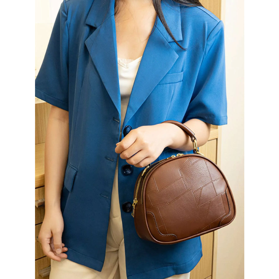 Patchwork Leather Crossbody Bag with Top Handle Caramel / onesize Apparel and Accessories