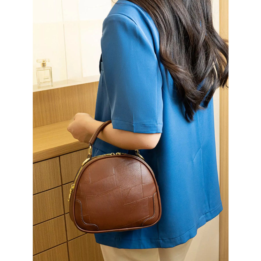 Patchwork Leather Crossbody Bag with Top Handle Caramel / onesize Apparel and Accessories