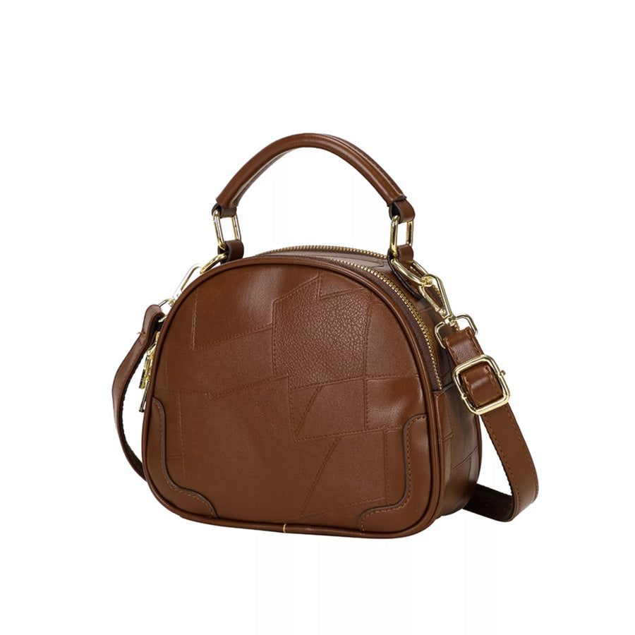 Patchwork Leather Crossbody Bag with Top Handle Caramel / onesize Apparel and Accessories
