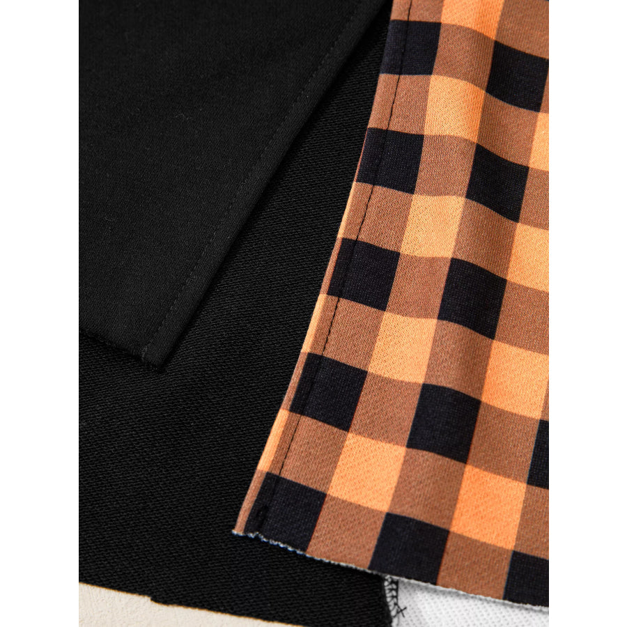 Patchwork Plaid Pumpkin Face Long Sleeve Top Apparel and Accessories